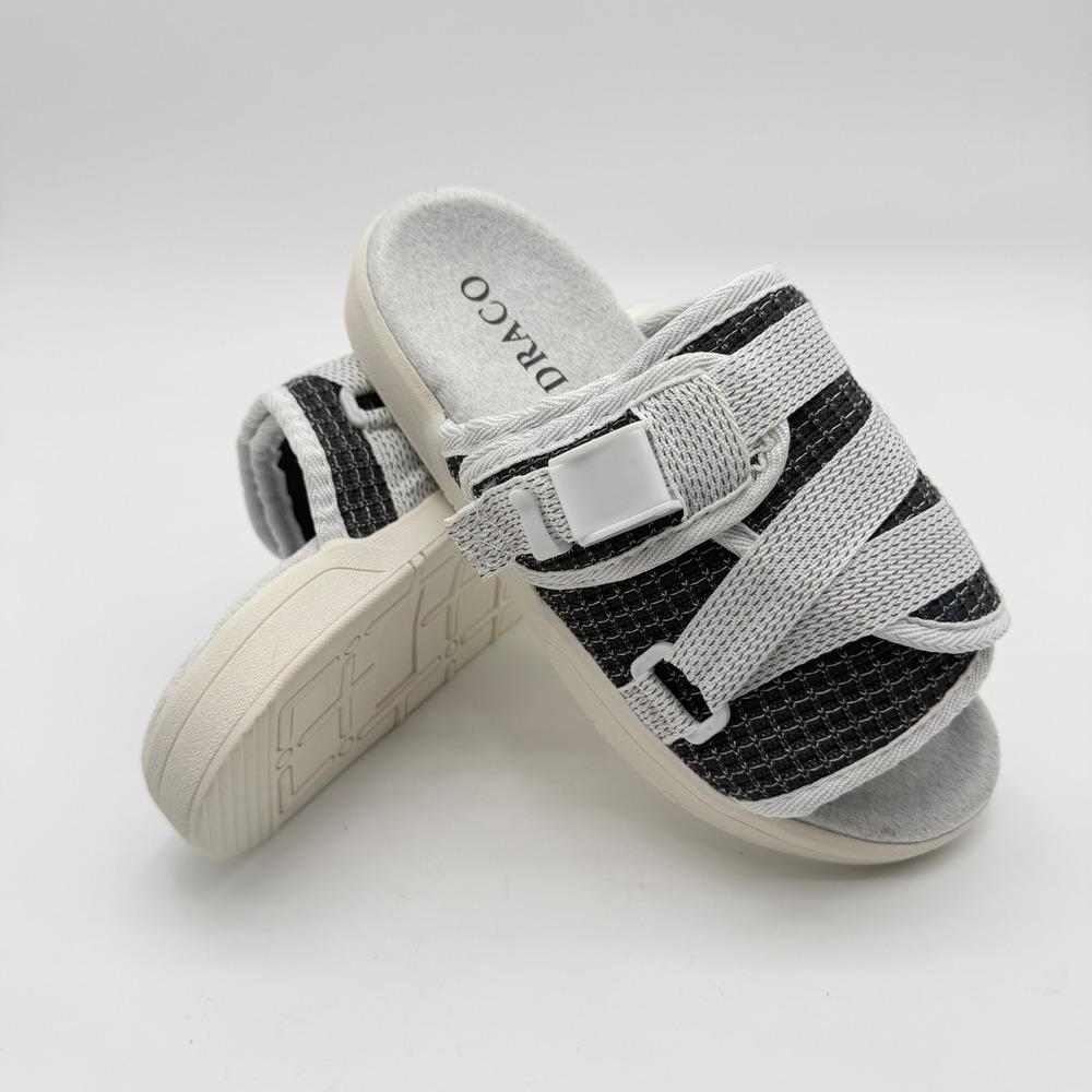 Draco‎ Slide Sandals Black White Multi Strap Buckle Mens 7-8 Womens 8-9.5